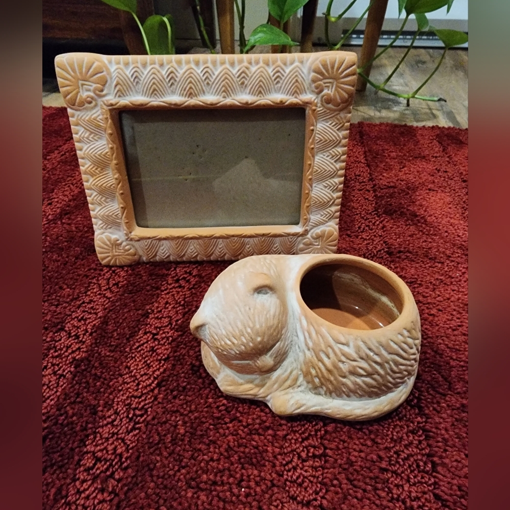 Terra Cotta Sleeping Cat And Frame